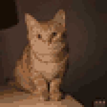 Image to pixel art conversion result of a cat photo