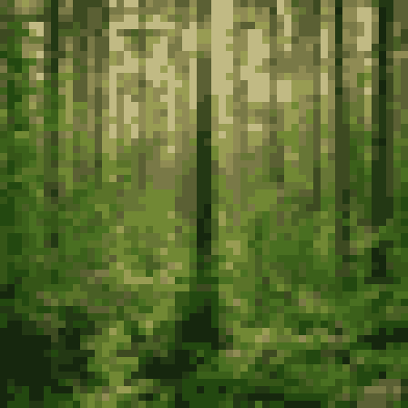 Forest photo converted to blocky pixel art