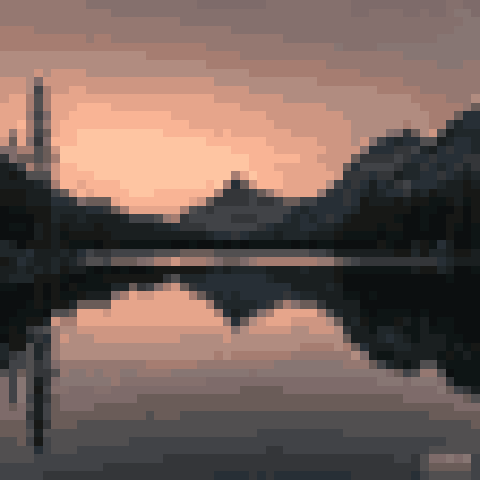 Landscape photo converted to pixel art example
